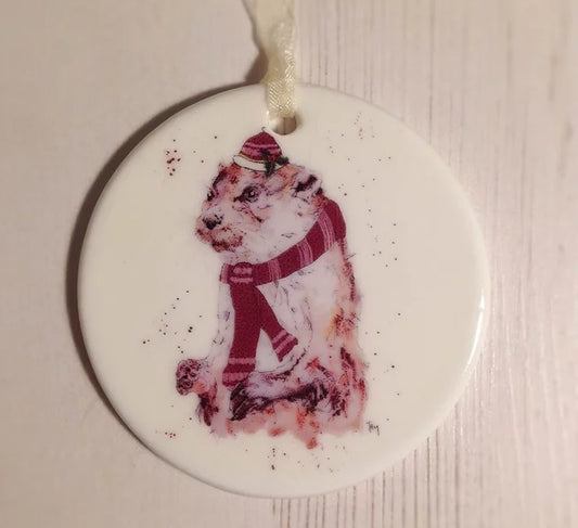 Winter Otter Ceramic Disc Christmas Decoration
