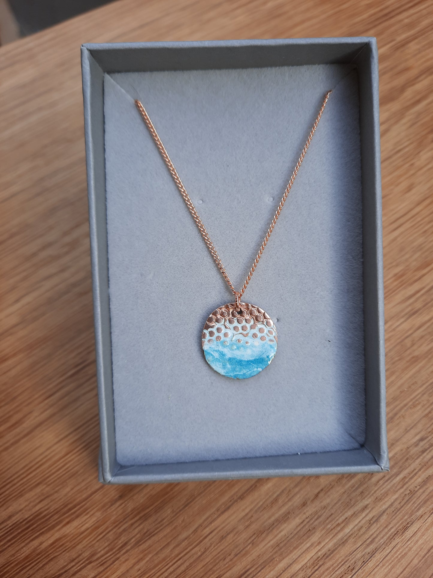 Circular Pendant - Textured and Enamelled Copper
