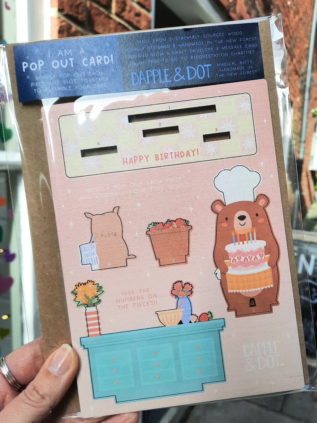 Wooden Birthday Bear Pop Out Card