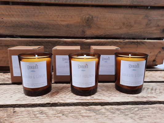 Amber Glass Votive Candles - Natural Plant Wax