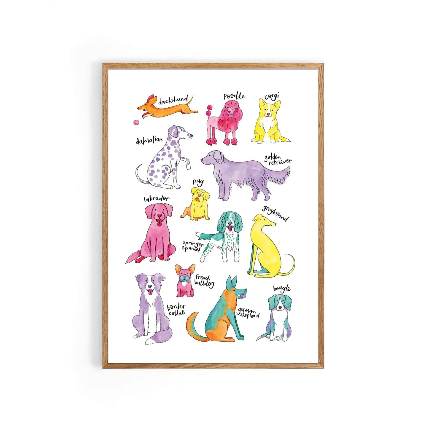 Colourful Dogs A4 Art Print