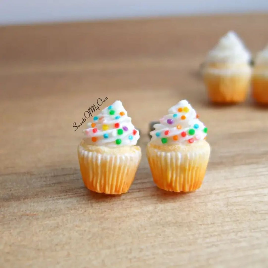 Vanilla Cupcakes with Rainbow Sprinkles Stud Earrings