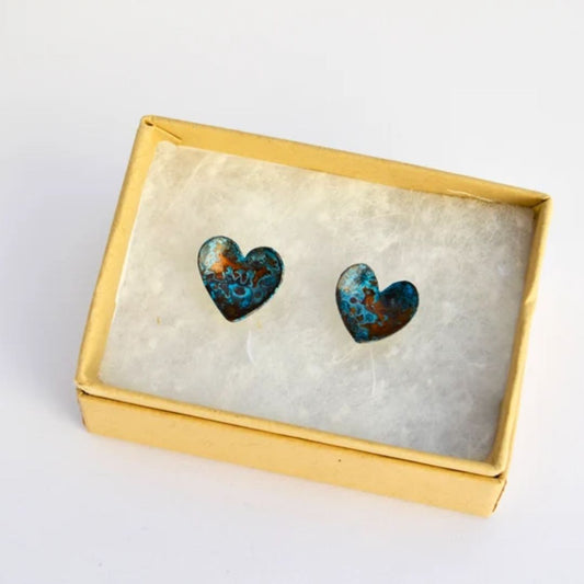 Copper Heart Stud Earrings