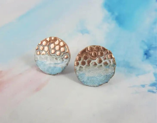 Round Copper And Enamel Textured Studs - 2 Styles