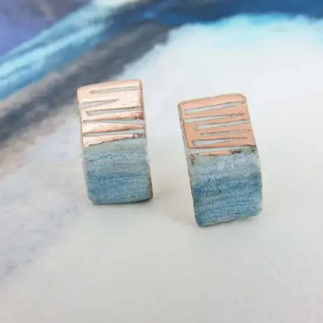 Rectangle Copper and Enamel Textured Studs