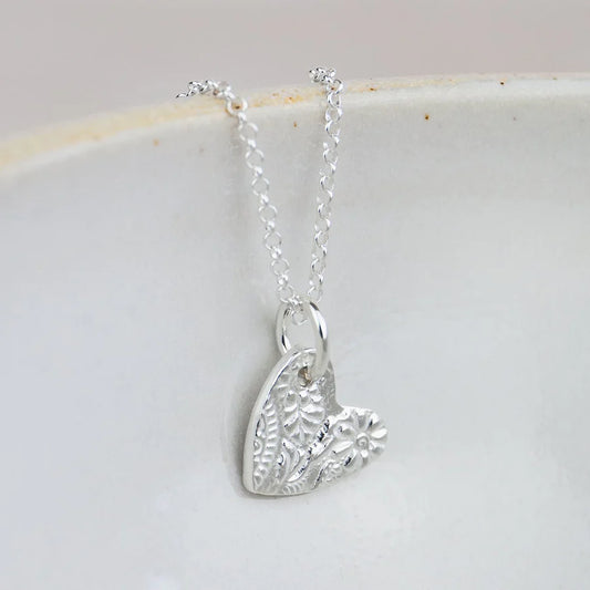 Sterling Silver Small Textured Heart Pendant
