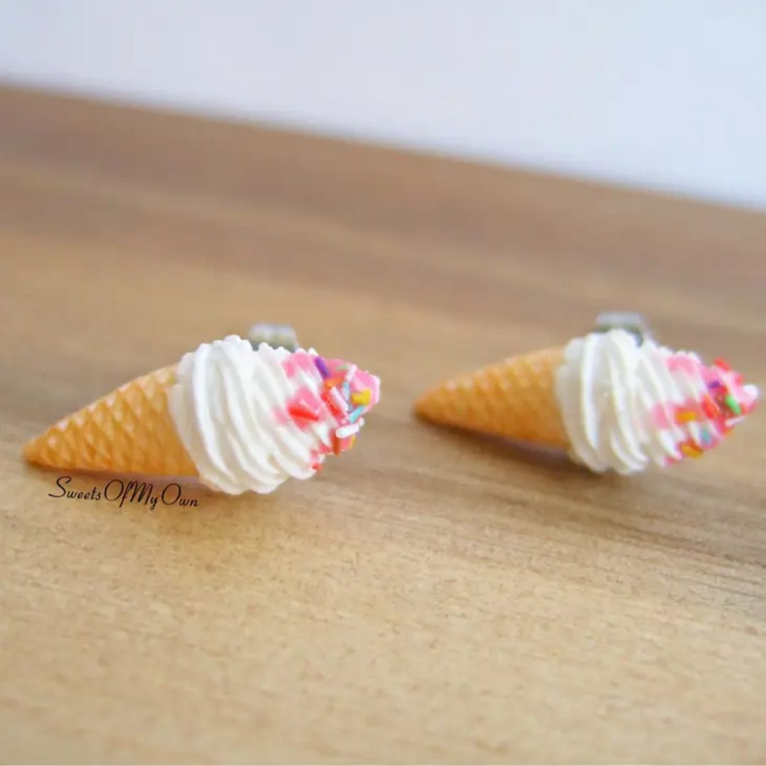 Vanilla Ice Cream Cone Stud Earrings