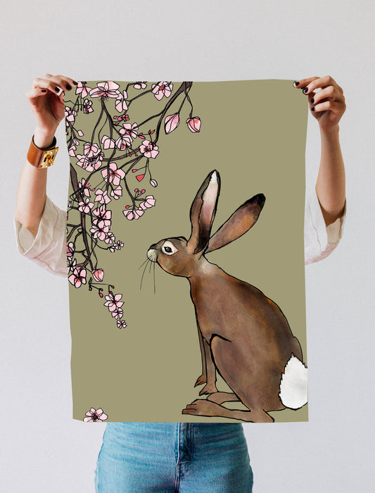 Spring Hare Tea Towel