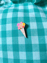 Load image into Gallery viewer, Floral bouquet handpainted wooden pin badge
