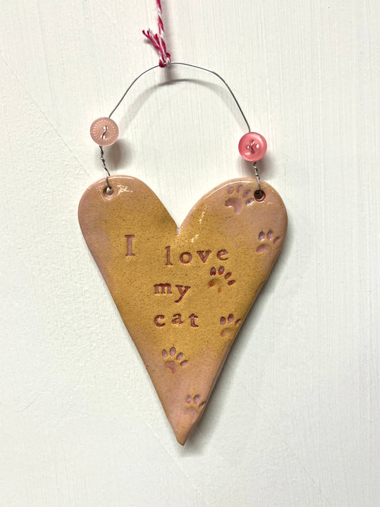 'I love my cat' Ceramic Heart