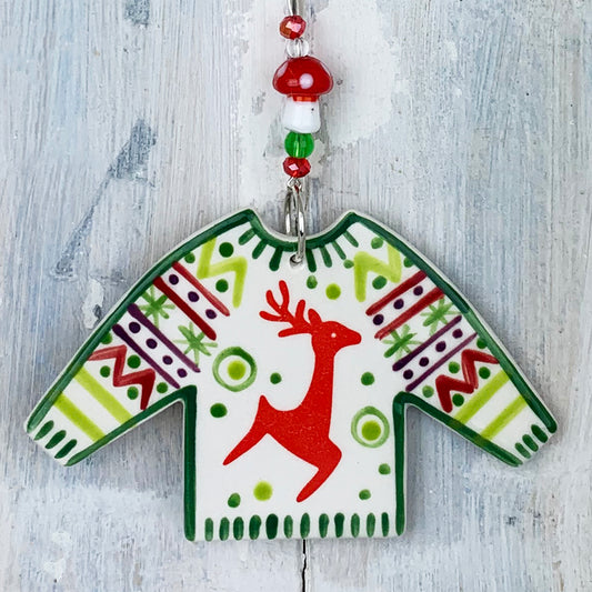 Ceramic Reindeer Christmas Jumper Decoration