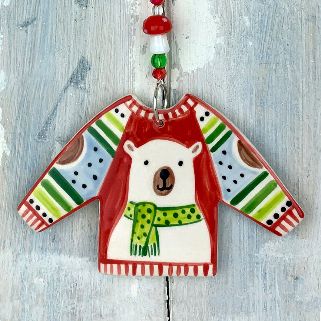 Ceramic Polar Bear Christmas Jumper Decoration