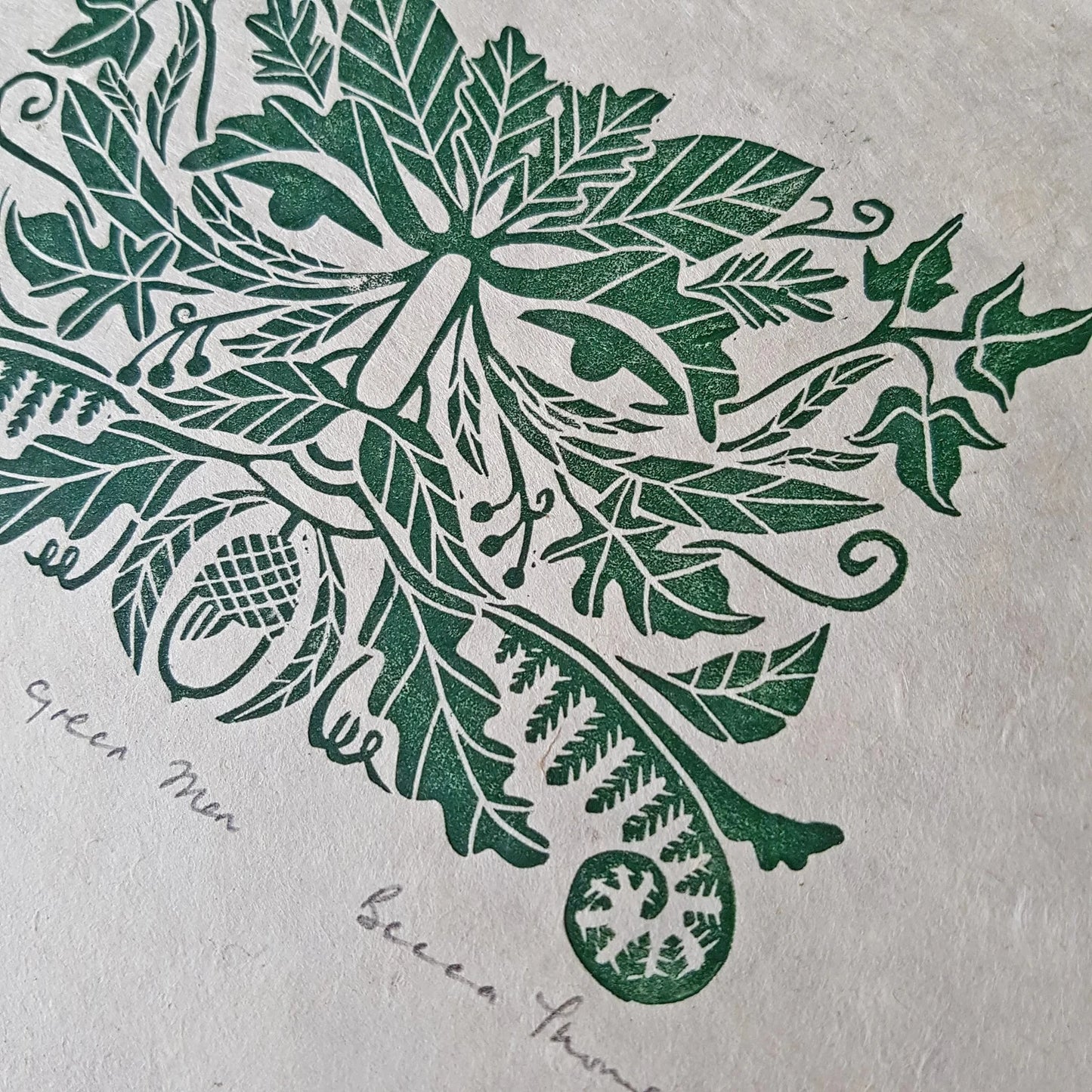 Green Man Original Linocut Print