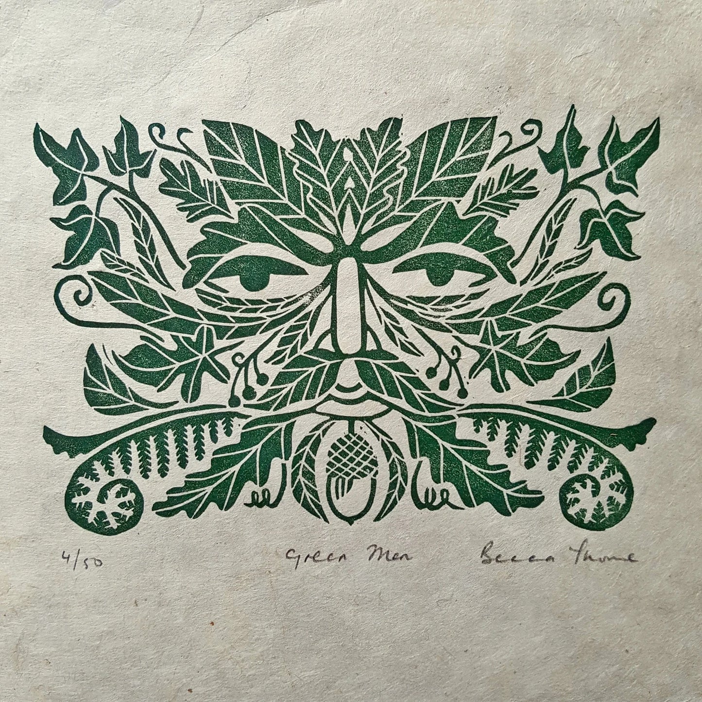 Green Man Original Linocut Print